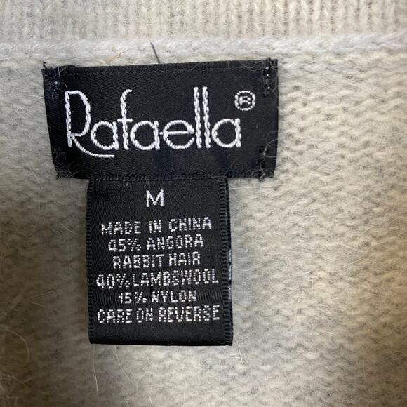 Women's M RAFAELLA Medium Angora Lambswool Shawl Collar Sweater Gray Fuzzy Soft - Picture 3 of 9